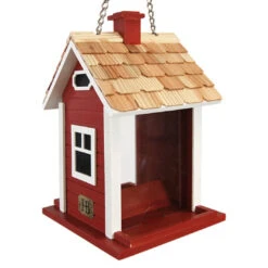 Home Bazaar Christmas Cottage Bird Feeder - Red Holiday Decor