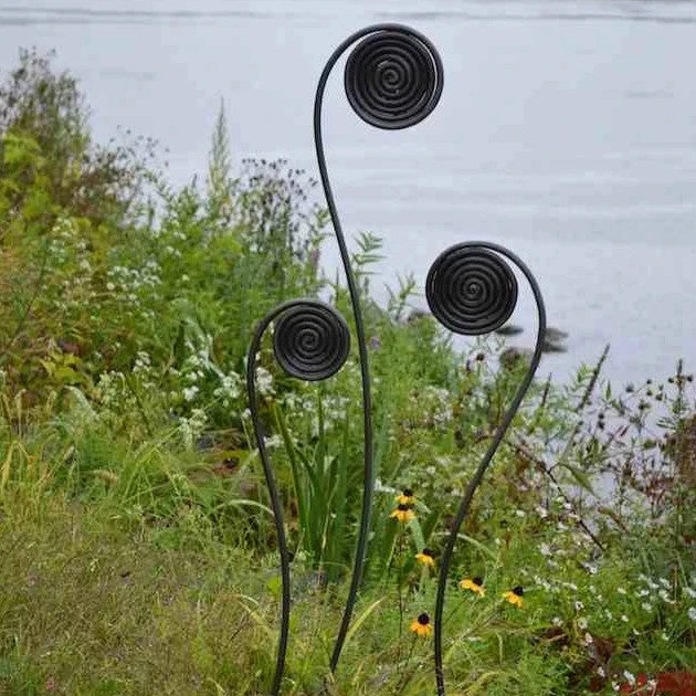 Large Steel Fiddlehead Fern Garden Stakes - Set of 3 Hand-Forged Outdoor Sculptures 3 Large Steel Fiddlehead Fern Garden Stakes - Set of 3 Hand-Forged Outdoor Sculptures