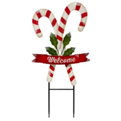 Land & Sea Metal Candy Cane Yard Art - 34" Holiday Lawn Stake