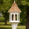 Large Gazebo Bird Feeder - White Vinyl with Natural Cypress Shingle Roof 14x36 Post-Mount -The Birdhouse Chick Large Gazebo Bird feeder Vinyl Cypress Roof