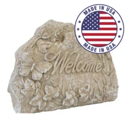 Yard Pathway Welcome Stone – Desert Sand Concrete with Butterfly & Ladybug Garden Accent -The Birdhouse Chick Made in the USA Yard Pathway Welcome Stone for Garden Entryway