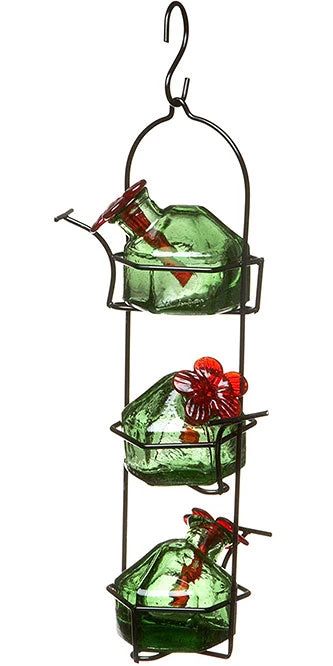Triple Set Stacked Glass Hummingbird Feeder - 3-Tier Hexagonal Design with Black Metal Frame 5 Triple Set Stacked Glass Hummingbird Feeder - 3-Tier Hexagonal Design with Black Metal Frame - Image 3
