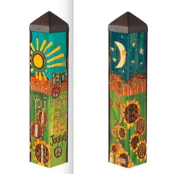 20-Inch Decorative Vinyl Art Poles – Colorful 4-Sided Garden Landscape Posts -The Birdhouse Chick Peaceful Journey Art Pole