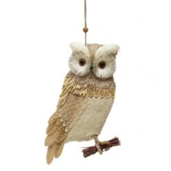 Large Handmade Sisal Owl Wall Decor – Natural Farmhouse Style Hanging Figurine -The Birdhouse Chick Perched Owl Wall Decor