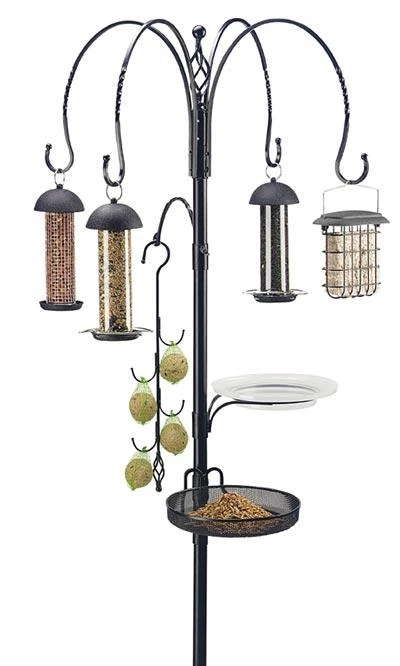 Premium Black Steel Bird Feeding Station β All-in-One 4-Arm Outdoor Feeder Kit with Water Dish & Mesh Tray 3 Premium Black Steel Bird Feeding Station β All-in-One 4-Arm Outdoor Feeder Kit with Water Dish & Mesh Tray