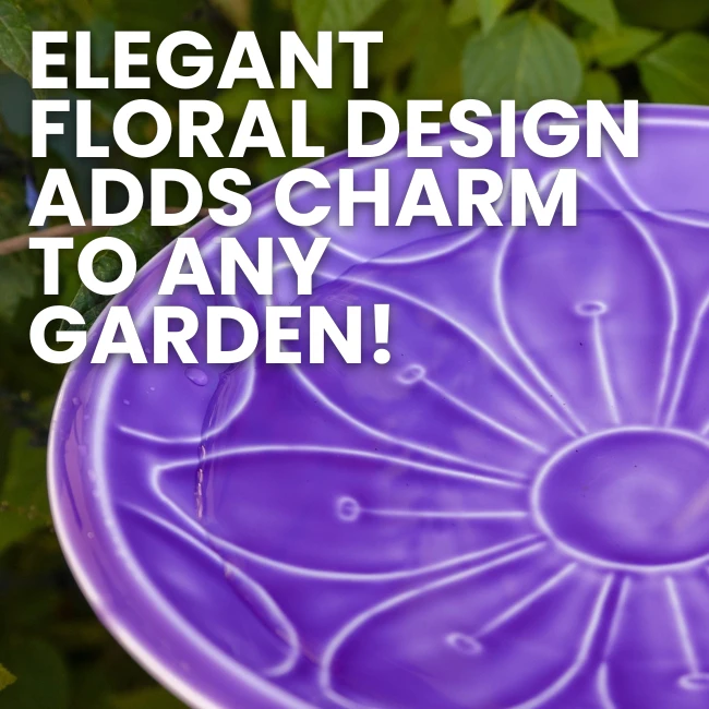 Violet Purple Hand-Embossed Flower Steel Staked Birdbath – 12” UV-Resistant Garden Decor 6 Violet Purple Hand-Embossed Flower Steel Staked Birdbath – 12” UV-Resistant Garden Decor - Image 4
