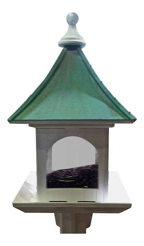 Copper Roof Bird Feeder Large Capacity With Post Mount 4 Copper Roof Bird Feeder Large Capacity With Post Mount - Image 2