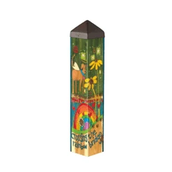 20-Inch Decorative Vinyl Art Poles – Colorful 4-Sided Garden Landscape Posts -The Birdhouse Chick Rainbow Bridge Dog Art Pole