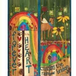 20-Inch Decorative Vinyl Art Poles – Colorful 4-Sided Garden Landscape Posts -The Birdhouse Chick Rainbow Bridge Dog Art Pole Detail