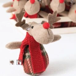 12-Piece Fabric Reindeer Holiday Ornament Set in Wood Crate - Festive Felt Tree Decor -The Birdhouse Chick Reindeer ornament detail