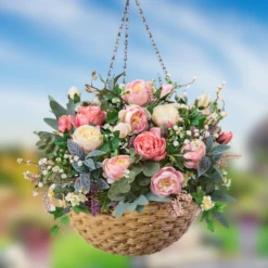 Resin Wicker Hanging Flower Basket