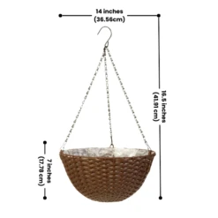 Rustic Weave Hanging Flower Planter -The Birdhouse Chick Rustic Weave Hanging Planter 14 Diameter with Plastic Liner and Chain