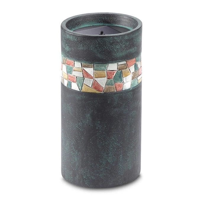 Mosaic Solar-on-Demand Bubbler Bird Bath โ Verdi Gris with Tile Band Column Pedestal 4 Mosaic Solar-on-Demand Bubbler Bird Bath โ Verdi Gris with Tile Band Column Pedestal - Image 2