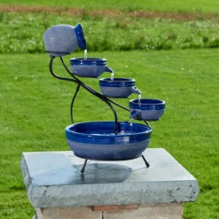 Hummingbird Haven 4-Tier Ceramic Solar Cascading Water Fountain - Rustic Garden Decor 18 Hummingbird Haven 4-Tier Ceramic Solar Cascading Water Fountain - Rustic Garden Decor -The Birdhouse Chick Solar Fountain Blue