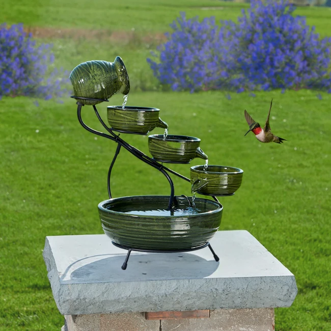 Hummingbird Haven 4-Tier Ceramic Solar Cascading Water Fountain - Rustic Garden Decor 3 Hummingbird Haven 4-Tier Ceramic Solar Cascading Water Fountain - Rustic Garden Decor