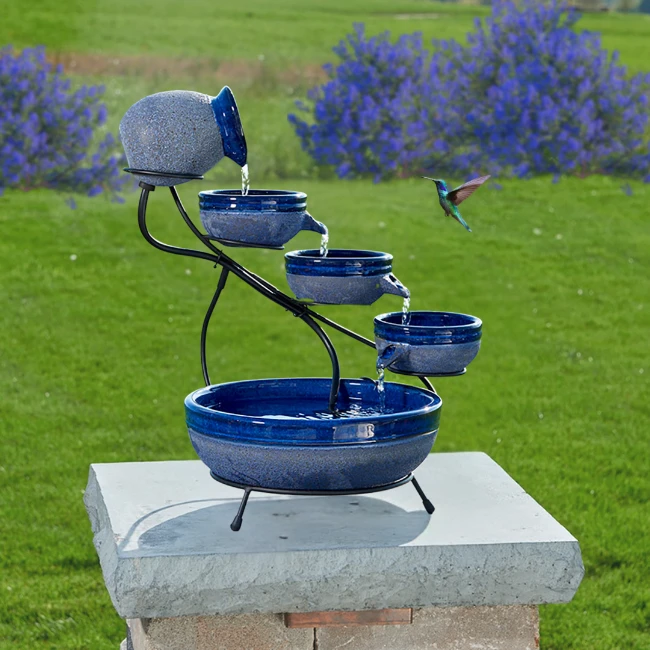 Hummingbird Haven 4-Tier Ceramic Solar Cascading Water Fountain - Rustic Garden Decor 8 Hummingbird Haven 4-Tier Ceramic Solar Cascading Water Fountain - Rustic Garden Decor - Image 6