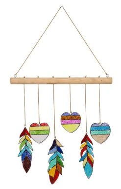 Stained Glass Heart And Feather Mobile -The Birdhouse Chick Stained Glass Heart and Feather WindChime Mobile