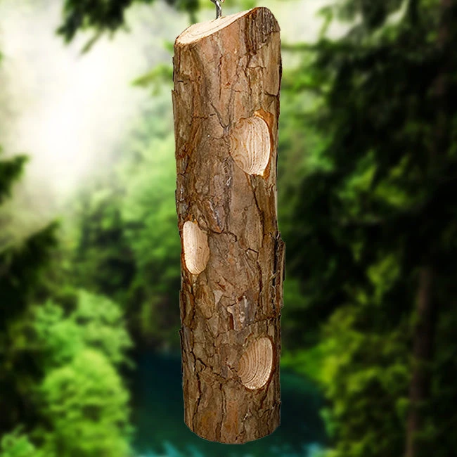 Suet Cedar Log Feeder – Natural Bark Hanging Bird Feeder with 3 Suet Plug Holes
