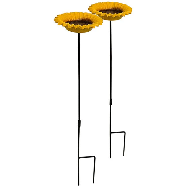 Sunflower Staked Bird Feeder Set โ Pair of Yellow Ceramic Floral Garden Tray Feeders 4 Sunflower Staked Bird Feeder Set โ Pair of Yellow Ceramic Floral Garden Tray Feeders - Image 2