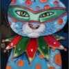 Mardi Gras Cat Art Tile 8x12 -The Birdhouse Chick TC CAT MARDIS GRAS