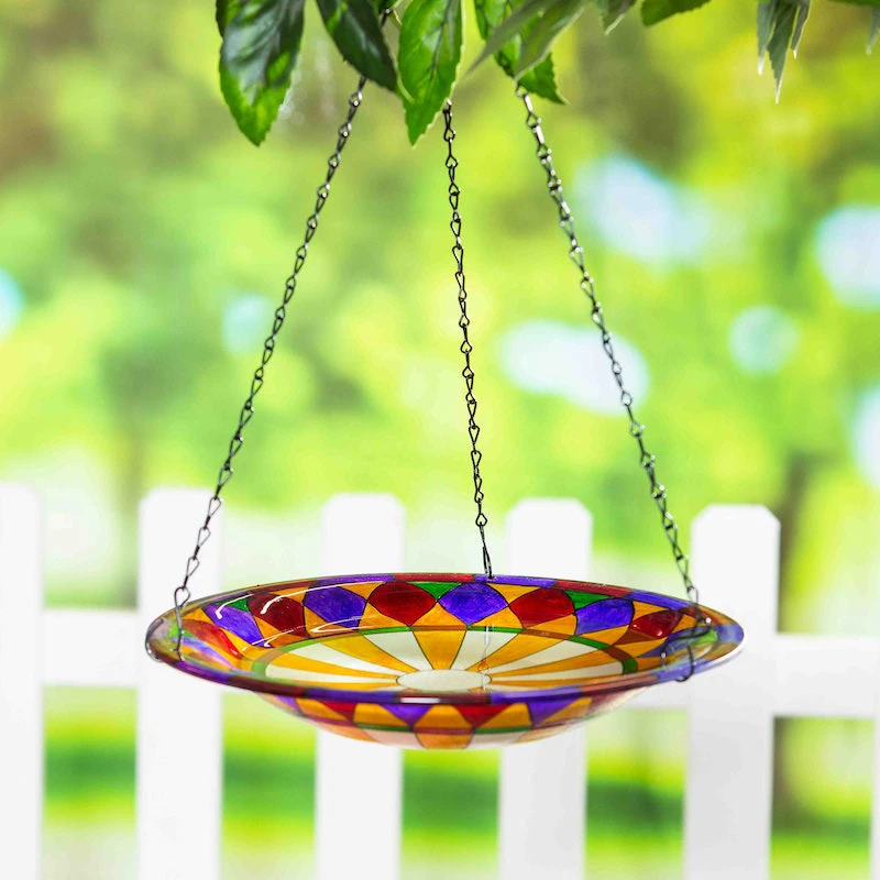 Tiffany Glass Hanging Bird Bath 4 Tiffany Glass Hanging Bird Bath - Image 2