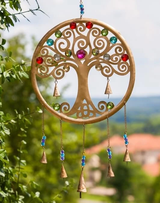 Tree of Life Metal Garden Bell with Jewel-Tone Accents β Handcrafted Outdoor Wind Chime Decor 3 Tree of Life Metal Garden Bell with Jewel-Tone Accents β Handcrafted Outdoor Wind Chime Decor