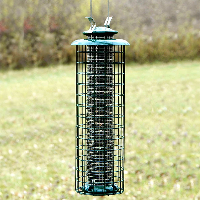 Dark Green Caged Squirrel-Proof Tube Bird Feeder β Locking Metal Roof & Steel Mesh 3 Dark Green Caged Squirrel-Proof Tube Bird Feeder β Locking Metal Roof & Steel Mesh