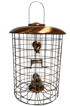 Caged Copper Tube Seed Feast Bird Feeder