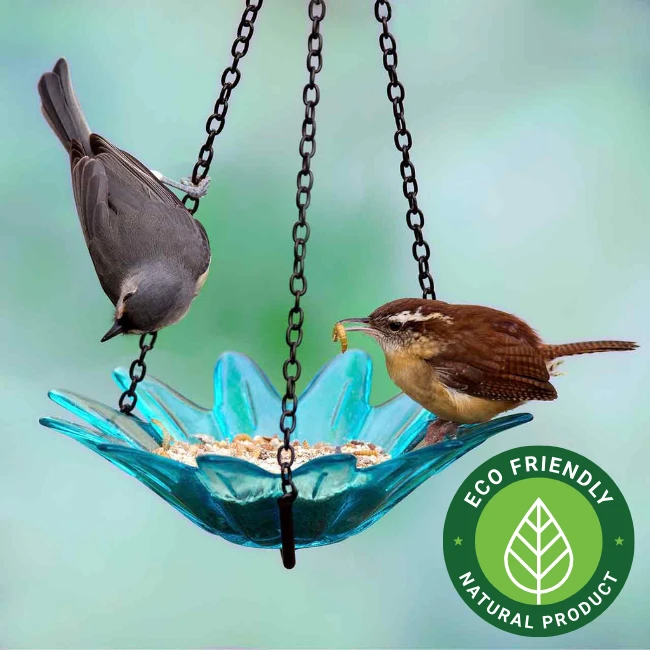 Flower Power Teal Glass Birdfeeder 6 Flower Power Teal Glass Birdfeeder - Image 4