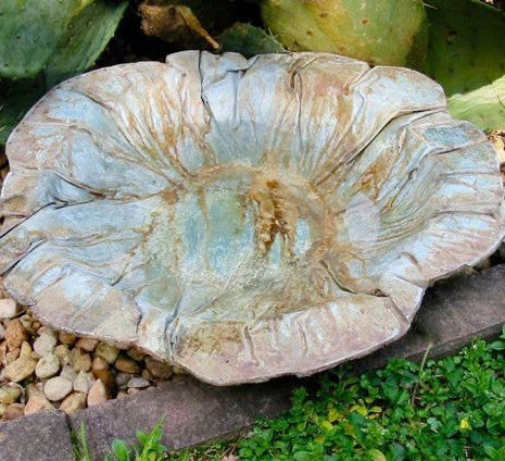 Large Ground Bird Bath- Organic Patina 3 Large Ground Bird Bath- Organic Patina