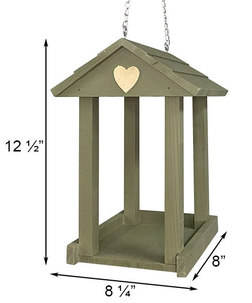 Valentine Fly Through Bird Feeder β Olive Green with Cream White Hearts β Shingled Roof Hanging Tray Feeder 5 Valentine Fly Through Bird Feeder β Olive Green with Cream White Hearts β Shingled Roof Hanging Tray Feeder - Image 3