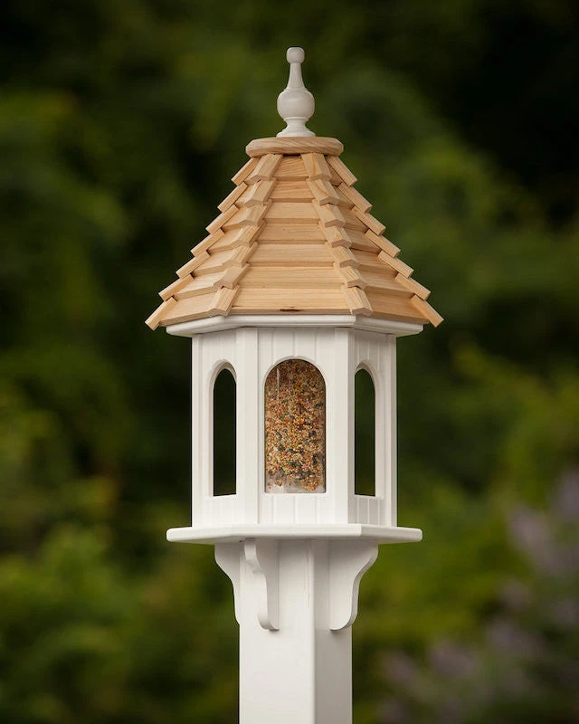 Gazebo Style Vinyl Bird Feeder with Cypress Shingle Roof β 10x28 Post-Mount Garden Decor 3 Gazebo Style Vinyl Bird Feeder with Cypress Shingle Roof β 10x28 Post-Mount Garden Decor