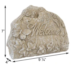 Yard Pathway Welcome Stone – Desert Sand Concrete with Butterfly & Ladybug Garden Accent -The Birdhouse Chick Yard Pathway Welcome Stone Dimensions and Features