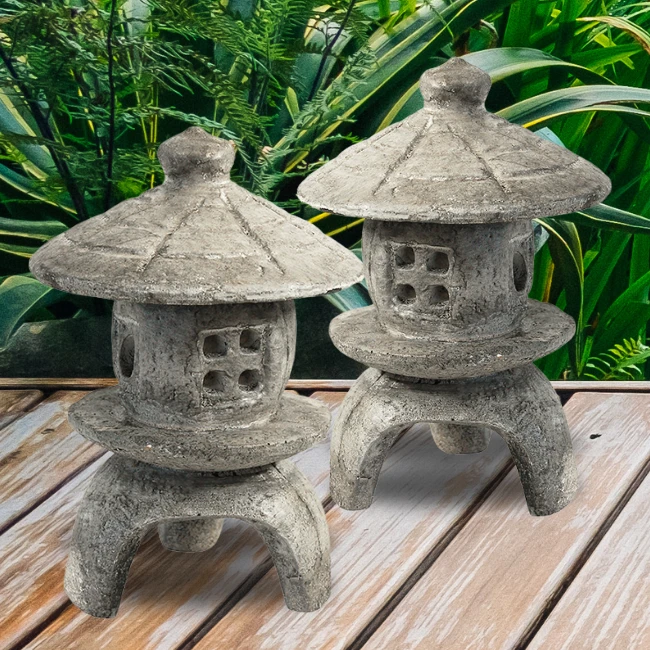 Zen Haven Small Round Pagoda Statue Set of 2 – Handcrafted Concrete Garden Lanterns in Pre-Aged Gray 3 Zen Haven Small Round Pagoda Statue Set of 2 – Handcrafted Concrete Garden Lanterns in Pre-Aged Gray