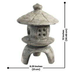 Zen Haven Small Round Pagoda Statue Set of 2 – Handcrafted Concrete Garden Lanterns in Pre-Aged Gray 13 Zen Haven Small Round Pagoda Statue Set of 2 – Handcrafted Concrete Garden Lanterns in Pre-Aged Gray -The Birdhouse Chick Zen Haven Small Round Pagoda Statue with Dimensions