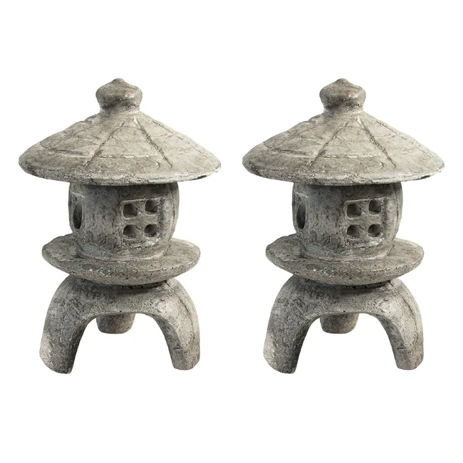 Zen Haven Small Round Pagoda Statue Set of 2 – Handcrafted Concrete Garden Lanterns in Pre-Aged Gray 4 Zen Haven Small Round Pagoda Statue Set of 2 – Handcrafted Concrete Garden Lanterns in Pre-Aged Gray - Image 2