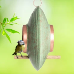 Jade Fly-Thru Feeder -The Birdhouse Chick blue tit side perch on fly thru feeder