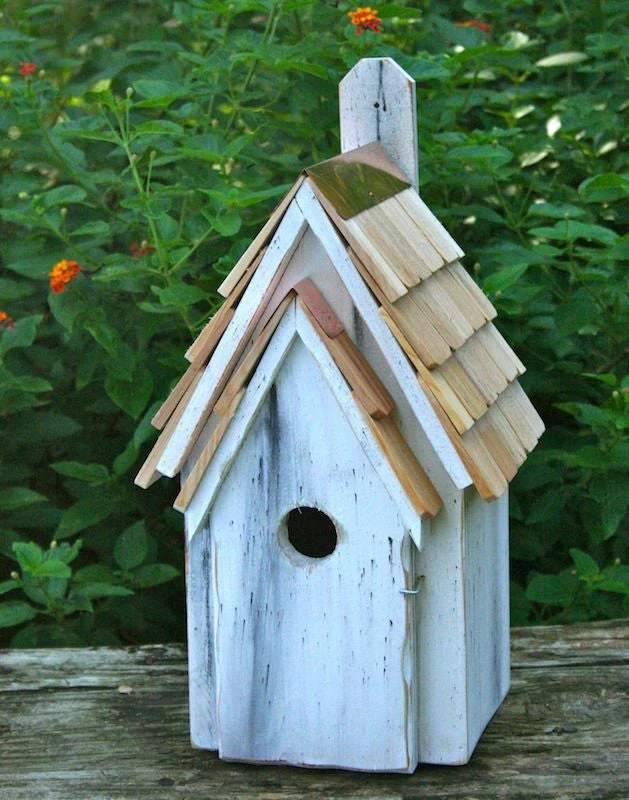 Rustic Bluebird Manor Antique White – Handcrafted Cypress Birdhouse with Copper Trim 4 Rustic Bluebird Manor Antique White – Handcrafted Cypress Birdhouse with Copper Trim - Image 2