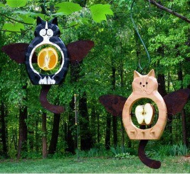 Angel Cats Hand-Painted Wood & Metal Fruit and Suet Bird Feeder – Orange Tabby and Tuxedo Design 3 Angel Cats Hand-Painted Wood & Metal Fruit and Suet Bird Feeder – Orange Tabby and Tuxedo Design