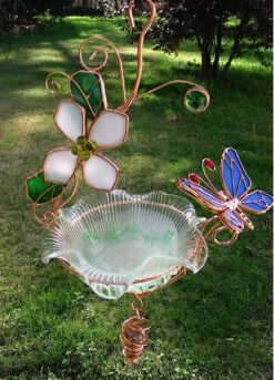 Hanging Dish Feeder/Mini Bath Stained Glass -The Birdhouse Chick butterfly1 58fa8cf0 a538 472b 9115 22e856efa71f