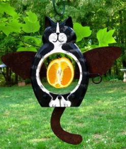 Angel Cats Hand-Painted Wood & Metal Fruit and Suet Bird Feeder – Orange Tabby and Tuxedo Design 7 Angel Cats Hand-Painted Wood & Metal Fruit and Suet Bird Feeder – Orange Tabby and Tuxedo Design -The Birdhouse Chick bwfruitfeeder