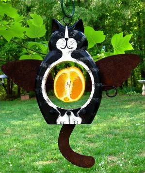 Angel Cats Hand-Painted Wood & Metal Fruit and Suet Bird Feeder – Orange Tabby and Tuxedo Design 5 Angel Cats Hand-Painted Wood & Metal Fruit and Suet Bird Feeder – Orange Tabby and Tuxedo Design - Image 3