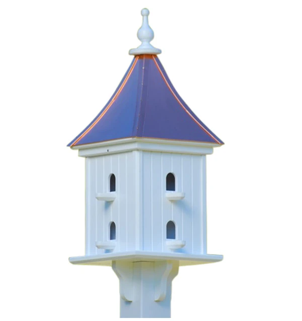 Large Architectural 8-Compartment Copper Roof Birdhouse - White Vinyl 28-Inch Post Mount 5 Large Architectural 8-Compartment Copper Roof Birdhouse - White Vinyl 28-Inch Post Mount - Image 3