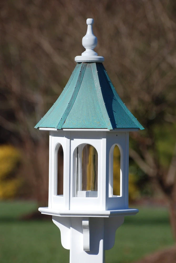 Large 28-Inch Copper Roof Gazebo Bird Feeder - White Vinyl PVC Post Mount with Decorative Brackets 4 Large 28-Inch Copper Roof Gazebo Bird Feeder - White Vinyl PVC Post Mount with Decorative Brackets - Image 2