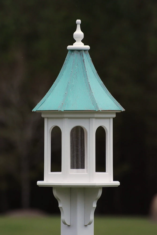 Copper Roof Gazebo Bird Feeder Sloped Design β White Vinyl Post Mount 36x14 3 Copper Roof Gazebo Bird Feeder Sloped Design β White Vinyl Post Mount 36x14