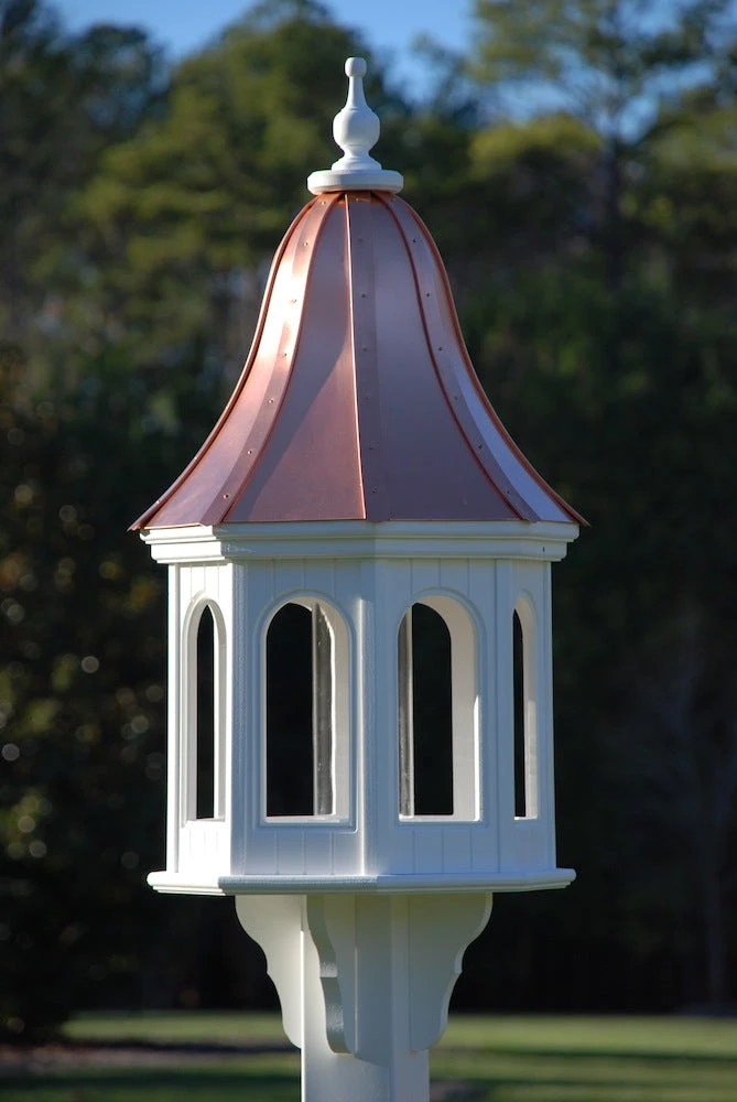 Large Gazebo Style Bird Feeder with Polished Copper Roof - 42x16 White Vinyl Post Mount 4 Large Gazebo Style Bird Feeder with Polished Copper Roof - 42x16 White Vinyl Post Mount - Image 2