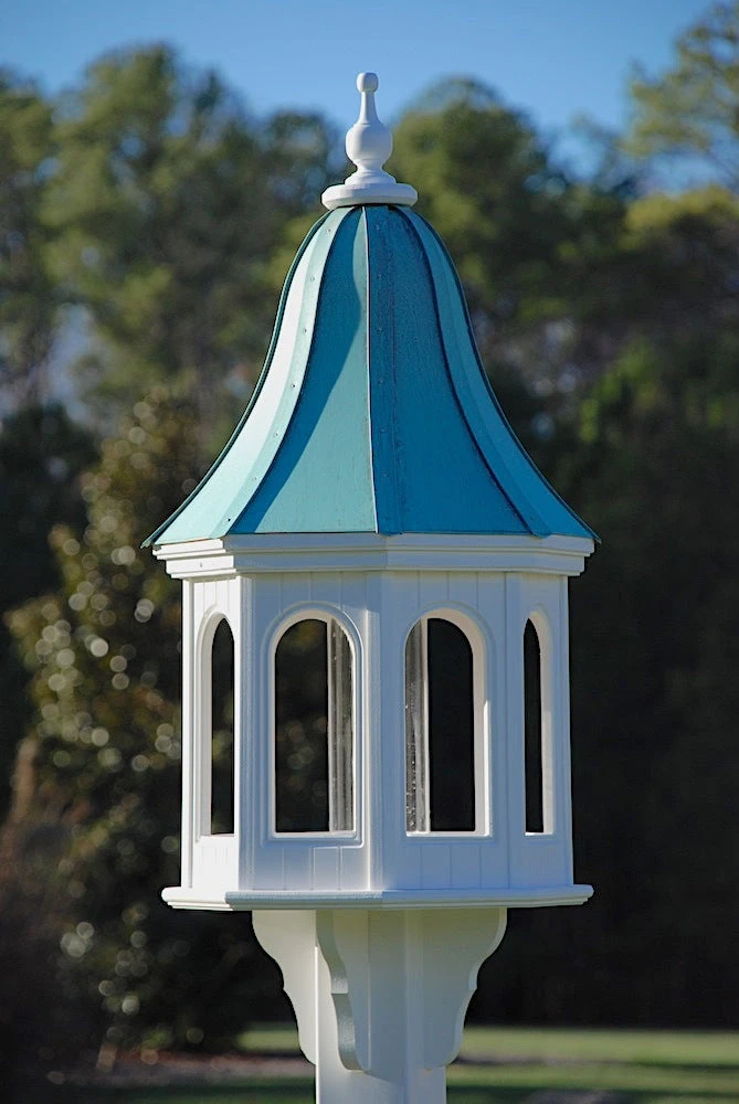 Large Gazebo Style Bird Feeder with Polished Copper Roof - 42x16 White Vinyl Post Mount 3 Large Gazebo Style Bird Feeder with Polished Copper Roof - 42x16 White Vinyl Post Mount