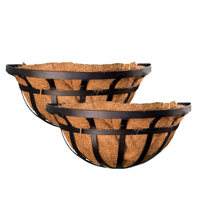 Ironwork Deck Railing Garden Planter – Black Metal Wall Mount Flower Box with Coco Liners (Set of 2) - Image 2