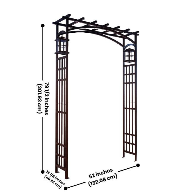 Black Steel Lantern Garden Entry Arbor β Mission-Style Outdoor Archway with Dual Hanging Lanterns 7 Black Steel Lantern Garden Entry Arbor β Mission-Style Outdoor Archway with Dual Hanging Lanterns - Image 5