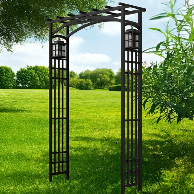 Black Steel Lantern Garden Entry Arbor β Mission-Style Outdoor Archway with Dual Hanging Lanterns 3 Black Steel Lantern Garden Entry Arbor β Mission-Style Outdoor Archway with Dual Hanging Lanterns